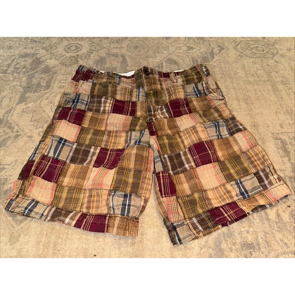 Merona Multi Patchwork Madras‎ plaid shorts Sz 36 Cotton Mens